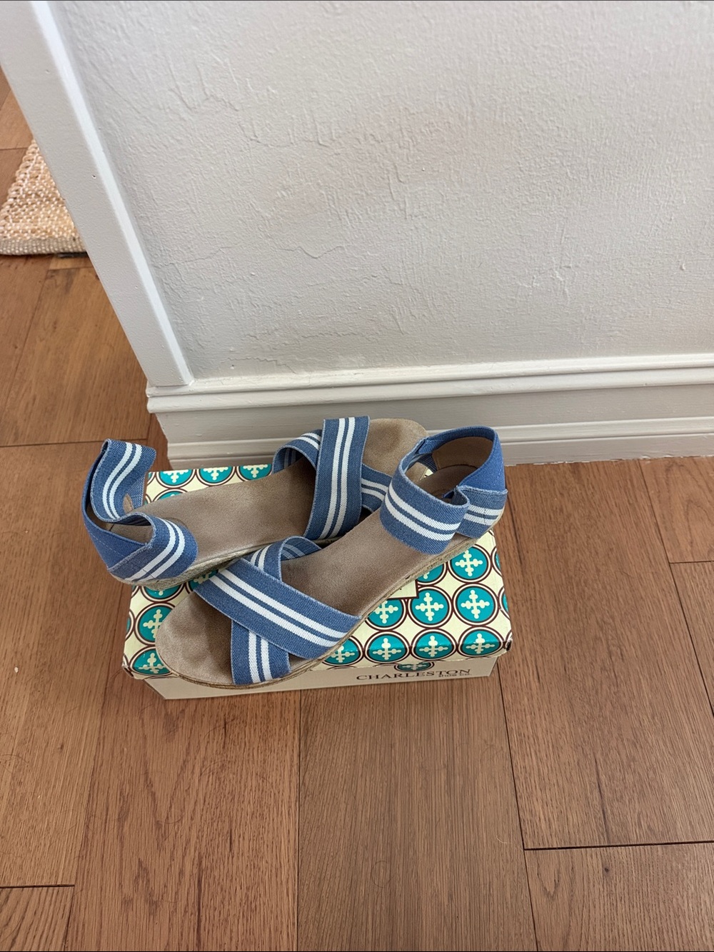 Charleston Shoe Co. Blue Striped Elastic Sandals - Women